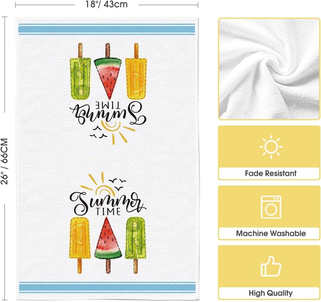 imageArtoid Mode Blue Stripe Popsicles Fruit Juice Happy Summer Kitchen Towels Dish Towels 18x26 Inch Farmhouse Decoration Hand Towels Set of 4