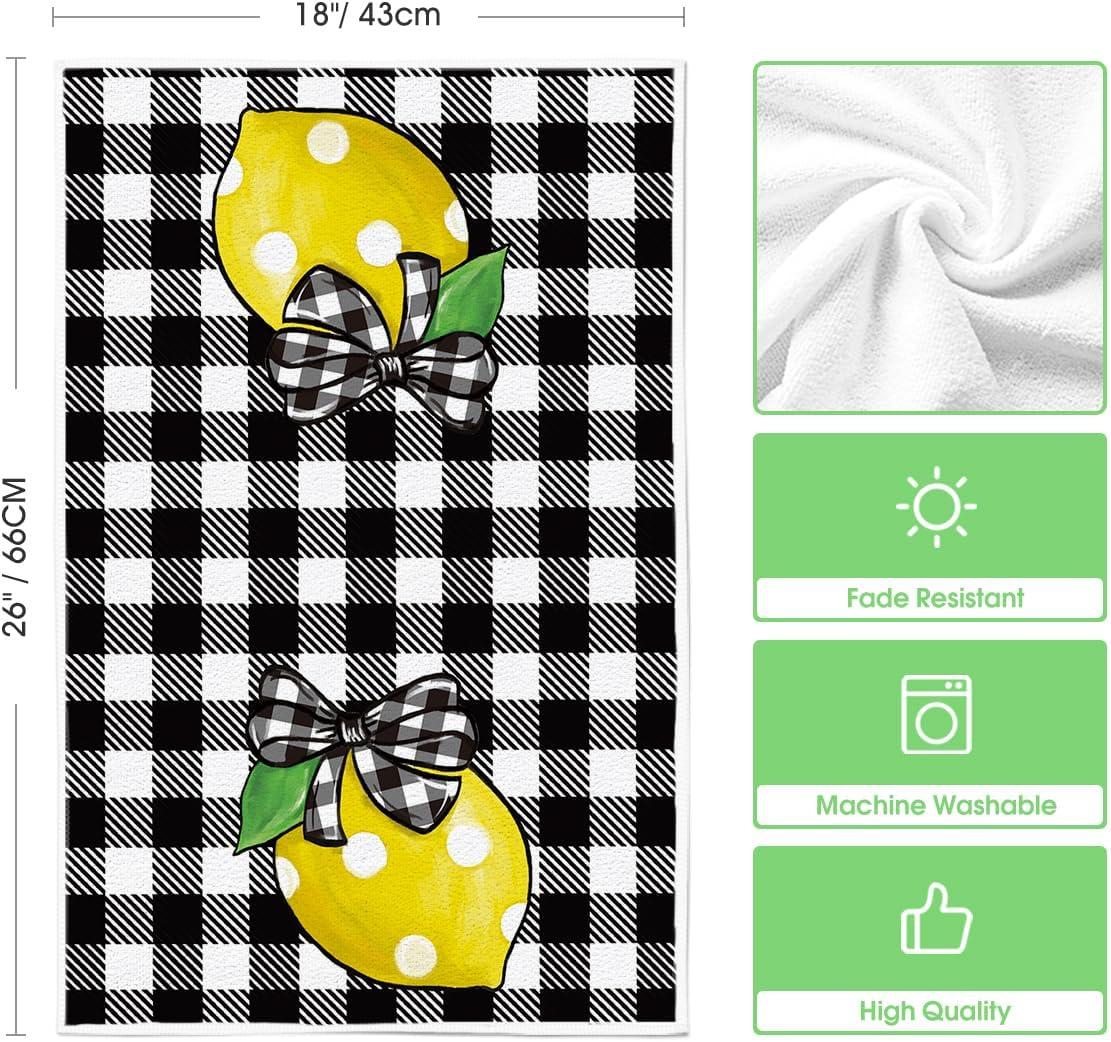 imageArtoid Mode Buffalo Plaid Bow Tie Lemon Home Summer Kitchen Towels Dish Towels 18x26 Inch Seasonal Spring Decoration Hand Towels Set of 2