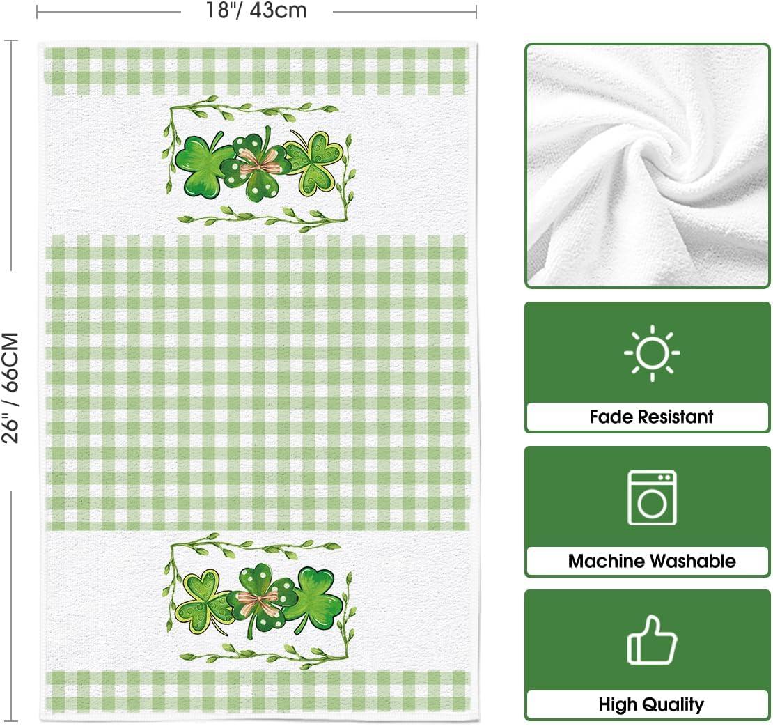 imageArtoid Mode Buffalo Plaid Clover Shamrock St Patricks Day Kitchen Towels Dish Towels 18x26 Inch Farmhouse Holiday Decoration Hand Towels Set of 2Light Green