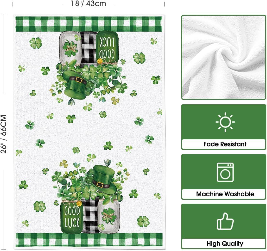 imageArtoid Mode Buffalo Plaid Shamrock Hat St Patricks Day Kitchen Towels Dish Towels 18x26 Inch Farmhouse Spring Decoration Hand Towels Set of 2