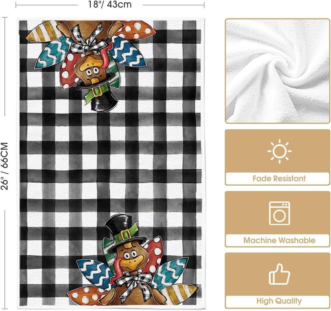 imageArtoid Mode Buffalo Plaid Turkey Thanksgiving Kitchen Towels Dish Towels 18x26 Inch Fall Truck Gobble Pumpkin Decoration Hand Towels Set of 4
