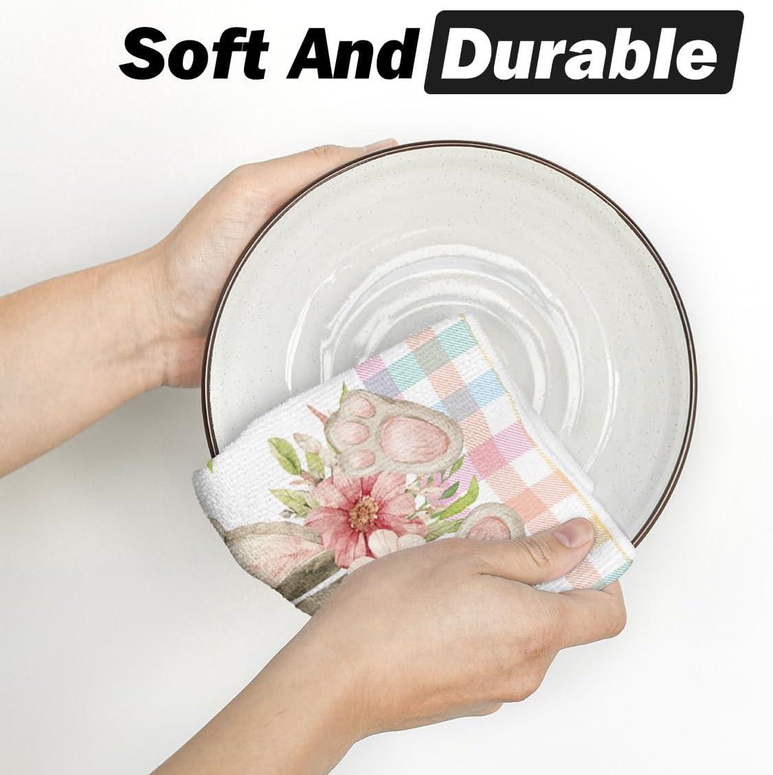 imageArtoid Mode Colorful Buffalo Plaid Bunny Rabbit Flower Easter Kitchen Towels Dish Towels 18x26 Inch Seasonal Decoration Hand Towels Set of 2Colorful