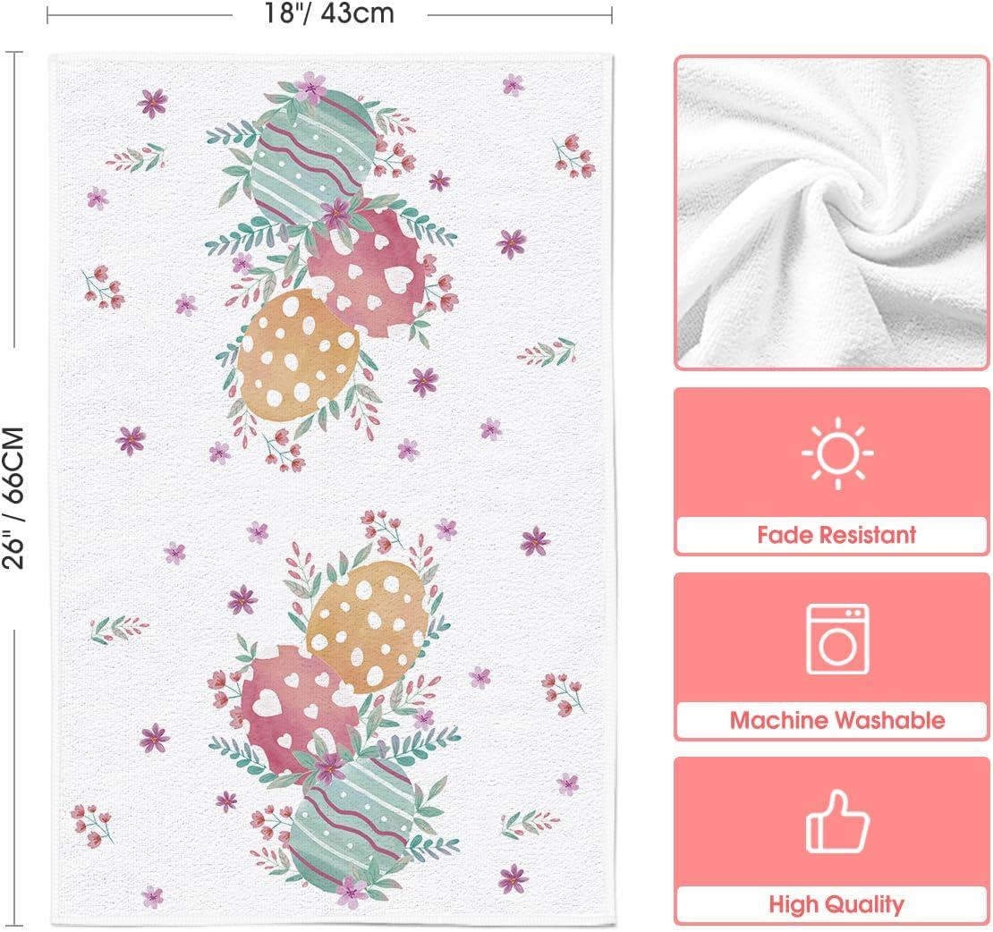 imageArtoid Mode Colorful Eggs Heart Easter Flower Kitchen Towels Dish Towels 18x26 Inch Spring Farmhouse Holiday Decoration Hand Towels Set of 2