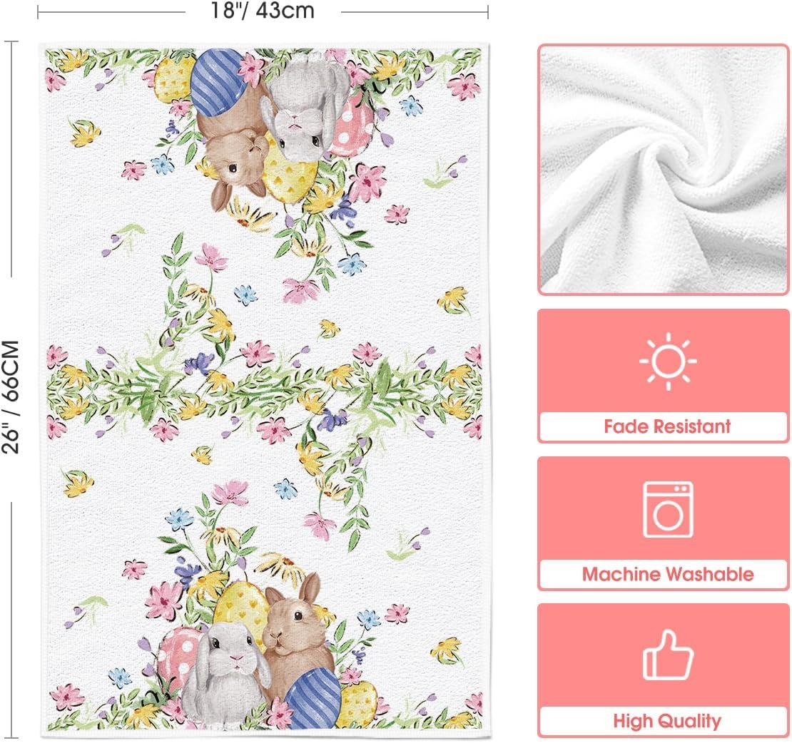 imageArtoid Mode Colorful Rabbits Bunny Bow Easter Kitchen Towels Dish Towels 18x26 Inch Eggs Flower Farmhouse Holiday Decoration Hand Towels Set of 2