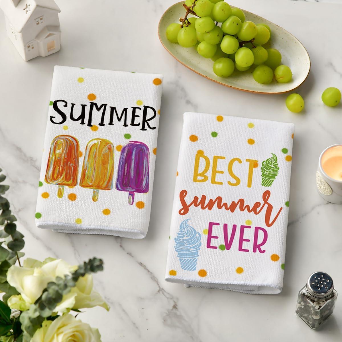 imageArtoid Mode Dots Popsicles Flowers Hello Sunshine Summer Kitchen Towels Dish Towels 18x26 Inch Farmhouse Ice Cream Decoration Hand Towels Set of 4