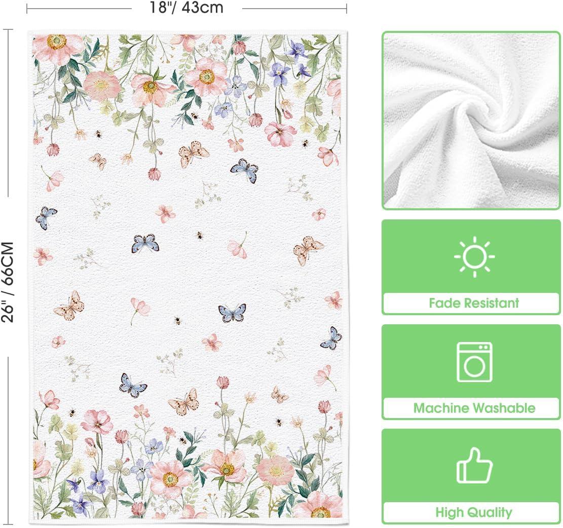imageArtoid Mode Floral Leaves Butterfly Spring Kitchen Towels Dish Towels 18x26 Inch Seasonal Summer Decoration Hand Towels Set of 2