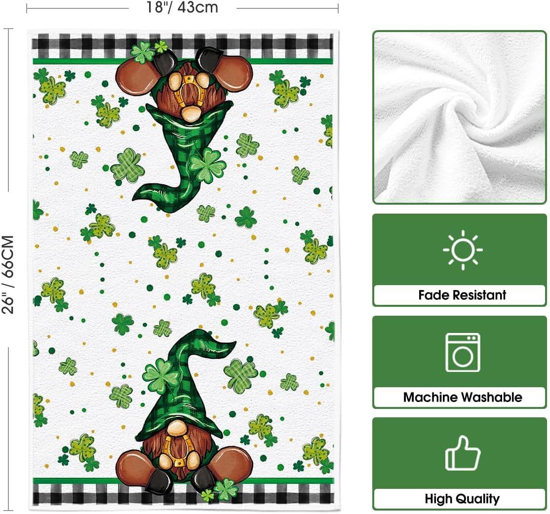 imageArtoid Mode Gnome Shamrock Happy St Patricks Day Kitchen Towels Dish Towels 18x26 Inch Seasonal Decoration Hand Towels Set of 2