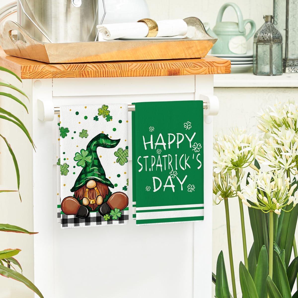 imageArtoid Mode Gnome Shamrock Happy St Patricks Day Kitchen Towels Dish Towels 18x26 Inch Seasonal Decoration Hand Towels Set of 2