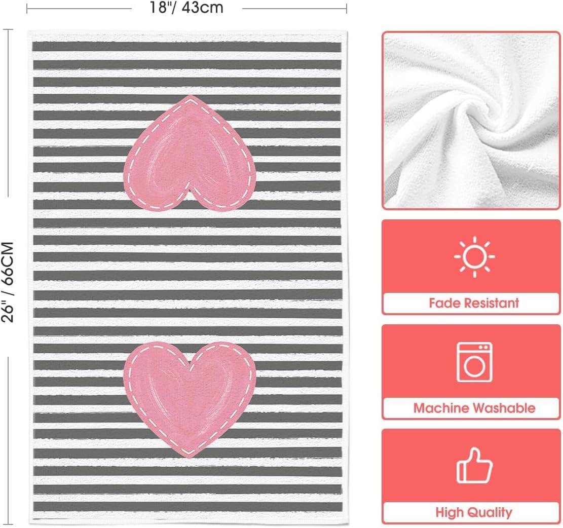 imageArtoid Mode Pink Heart Stripe I Love You Valentines Kitchen Towels Dish Towels 18x26 Inch Anniversary Wedding Decoration Hand Towels Set of 4Pink