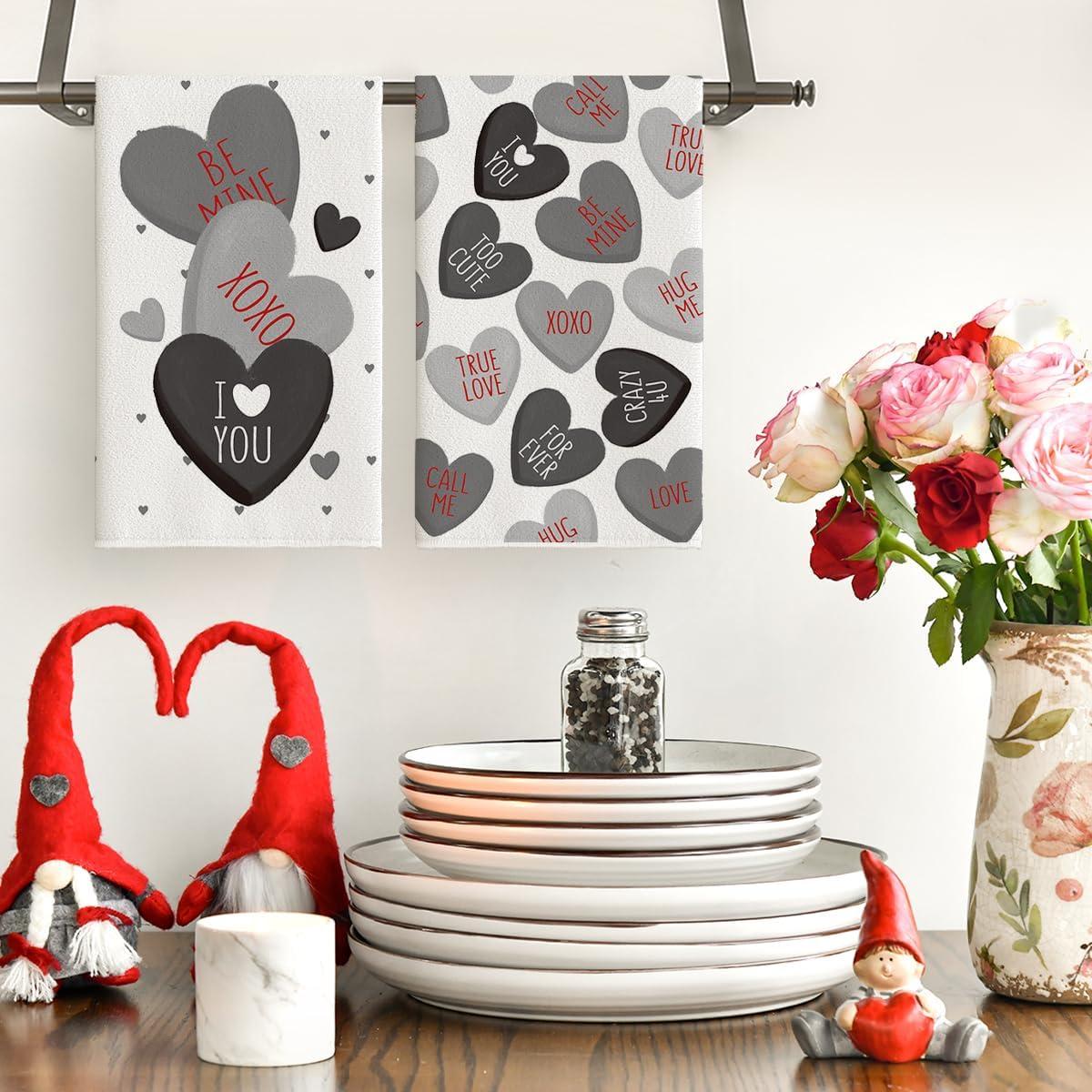 imageArtoid Mode Pink Heart True Love Forever Valentines Kitchen Towels Dish Towels 18x26 Inch Anniversary Wedding Decoration Hand Towels Set of 2Black