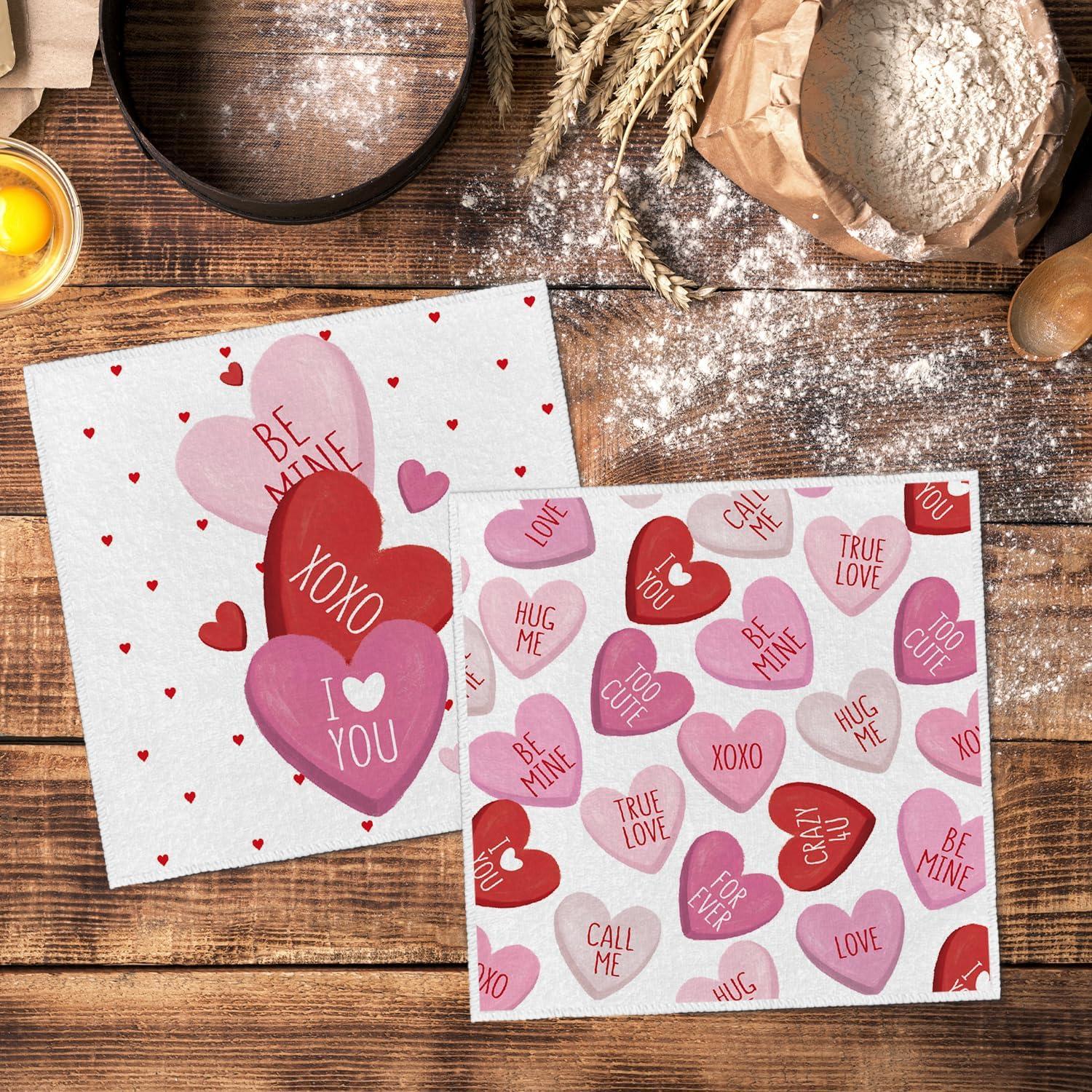 imageArtoid Mode Pink Heart True Love Forever Valentines Kitchen Towels Dish Towels 18x26 Inch Anniversary Wedding Decoration Hand Towels Set of 2Red