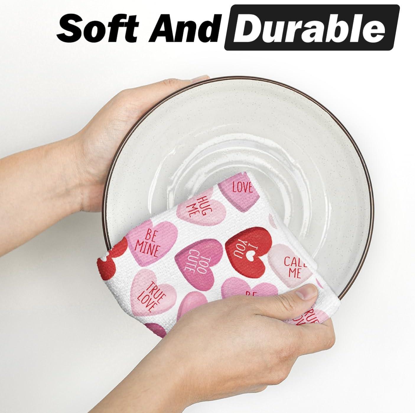 imageArtoid Mode Pink Heart True Love Forever Valentines Kitchen Towels Dish Towels 18x26 Inch Anniversary Wedding Decoration Hand Towels Set of 2Red