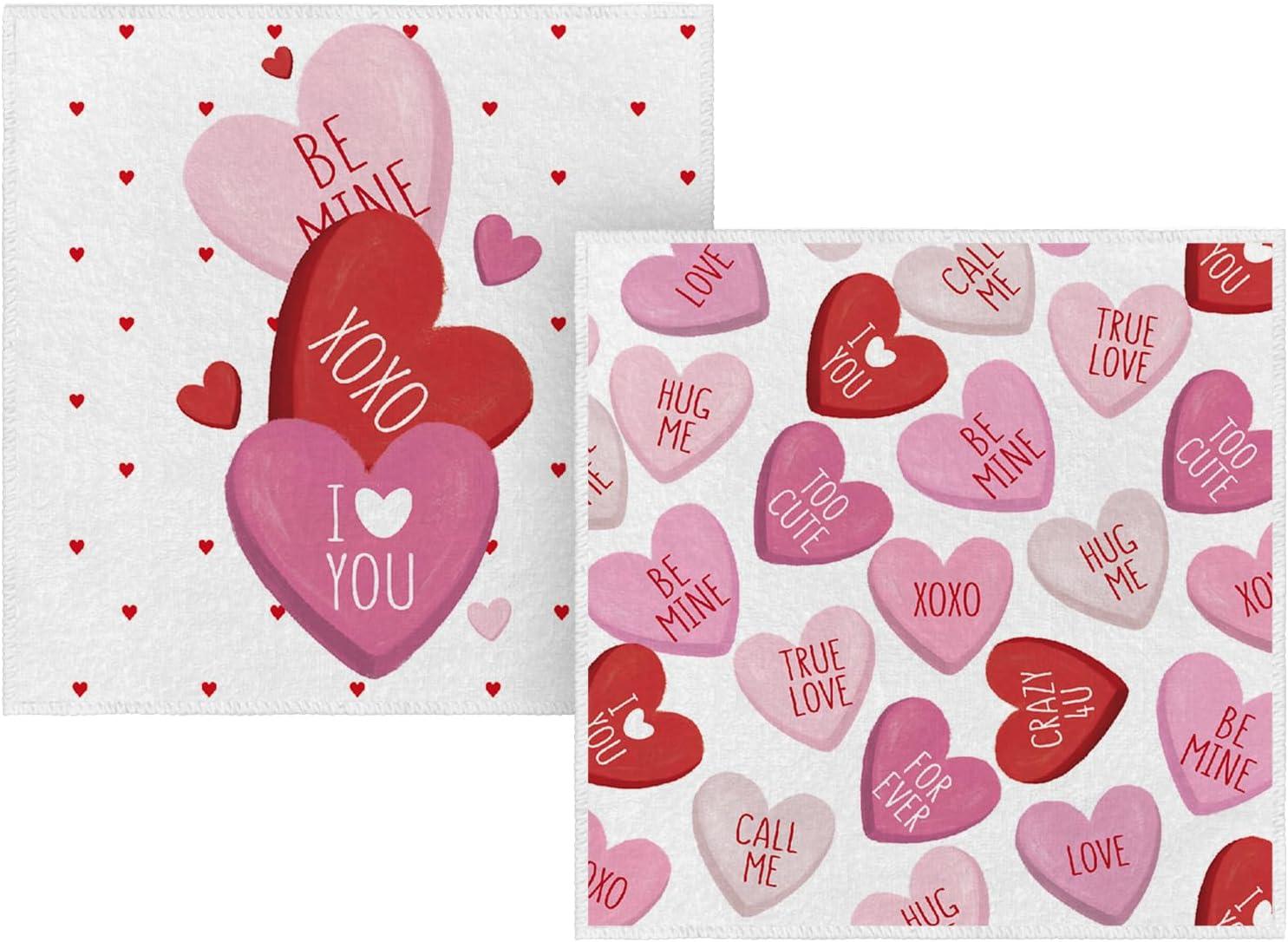 imageArtoid Mode Pink Heart True Love Forever Valentines Kitchen Towels Dish Towels 18x26 Inch Anniversary Wedding Decoration Hand Towels Set of 2Red