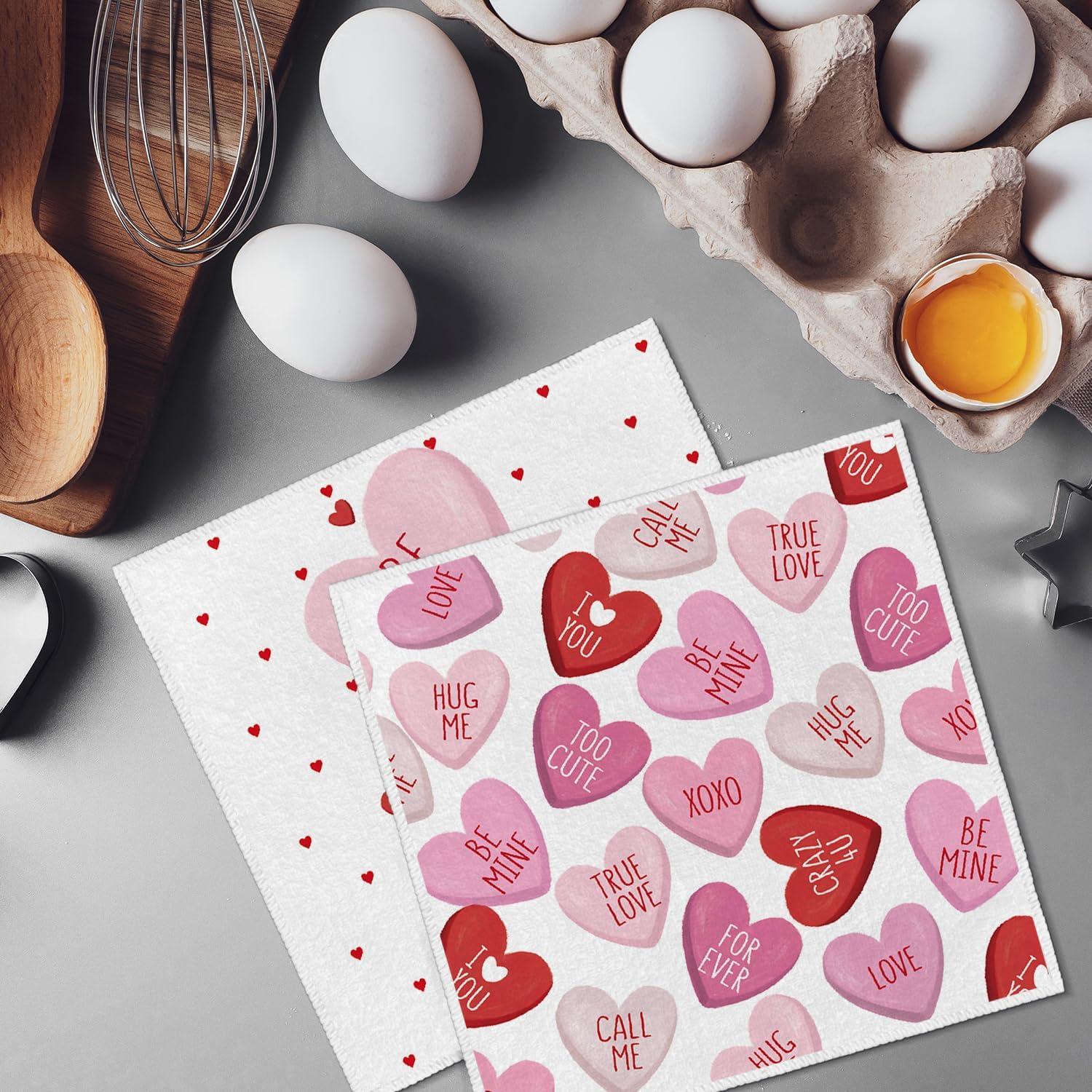 imageArtoid Mode Pink Heart True Love Forever Valentines Kitchen Towels Dish Towels 18x26 Inch Anniversary Wedding Decoration Hand Towels Set of 2Red