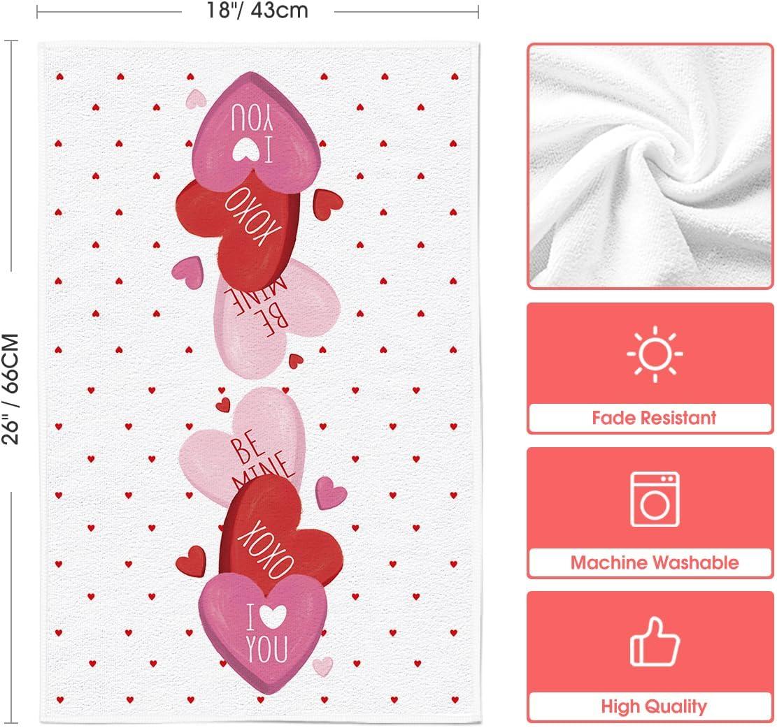 imageArtoid Mode Pink Heart True Love Forever Valentines Kitchen Towels Dish Towels 18x26 Inch Anniversary Wedding Decoration Hand Towels Set of 2Red