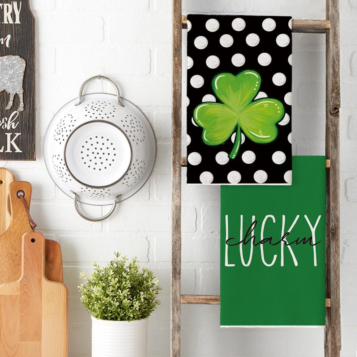 imageArtoid Mode Polka Dot Shamrock St Patricks Day Kitchen Towels Dish Towels 18x26 Inch Seasonal Farmhouse Spring Decoration Hand Towels Set of 2