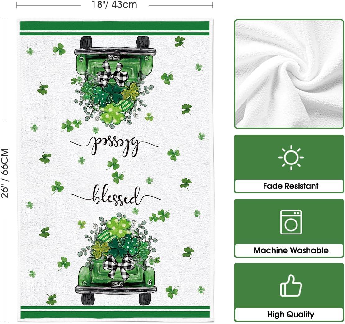 imageArtoid Mode Truck Lucky Shamrock Eucalyptus St Patricks Day Kitchen Towels Dish Towels 18x26 Inch Farmhouse Spring Decoration Hand Towels Set of 2