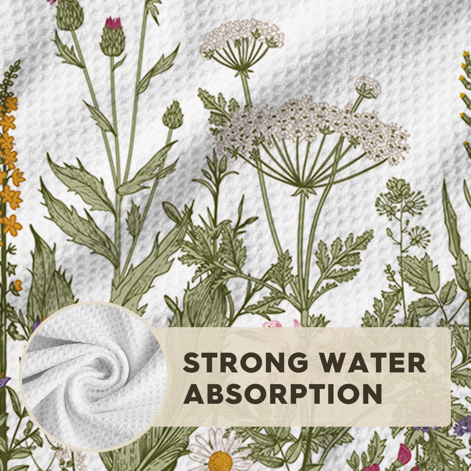 imageArtoid Mode Wildflower Floral Kitchen Towels Dish Towels 18x26 Inch Leaves Holiday Decoration Hand Towels Set of 2Beige