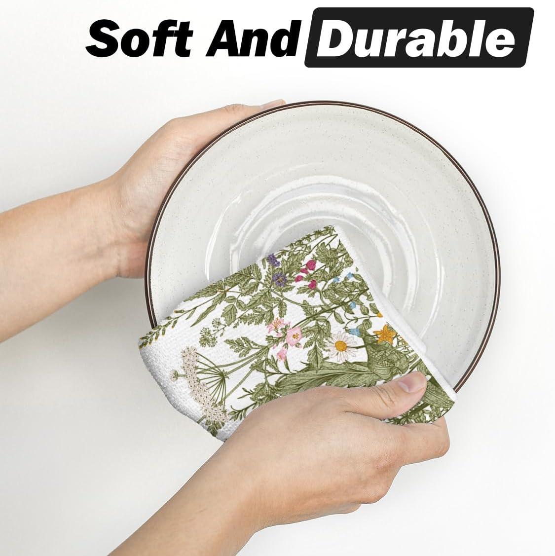 imageArtoid Mode Wildflower Floral Kitchen Towels Dish Towels 18x26 Inch Leaves Holiday Decoration Hand Towels Set of 2Beige