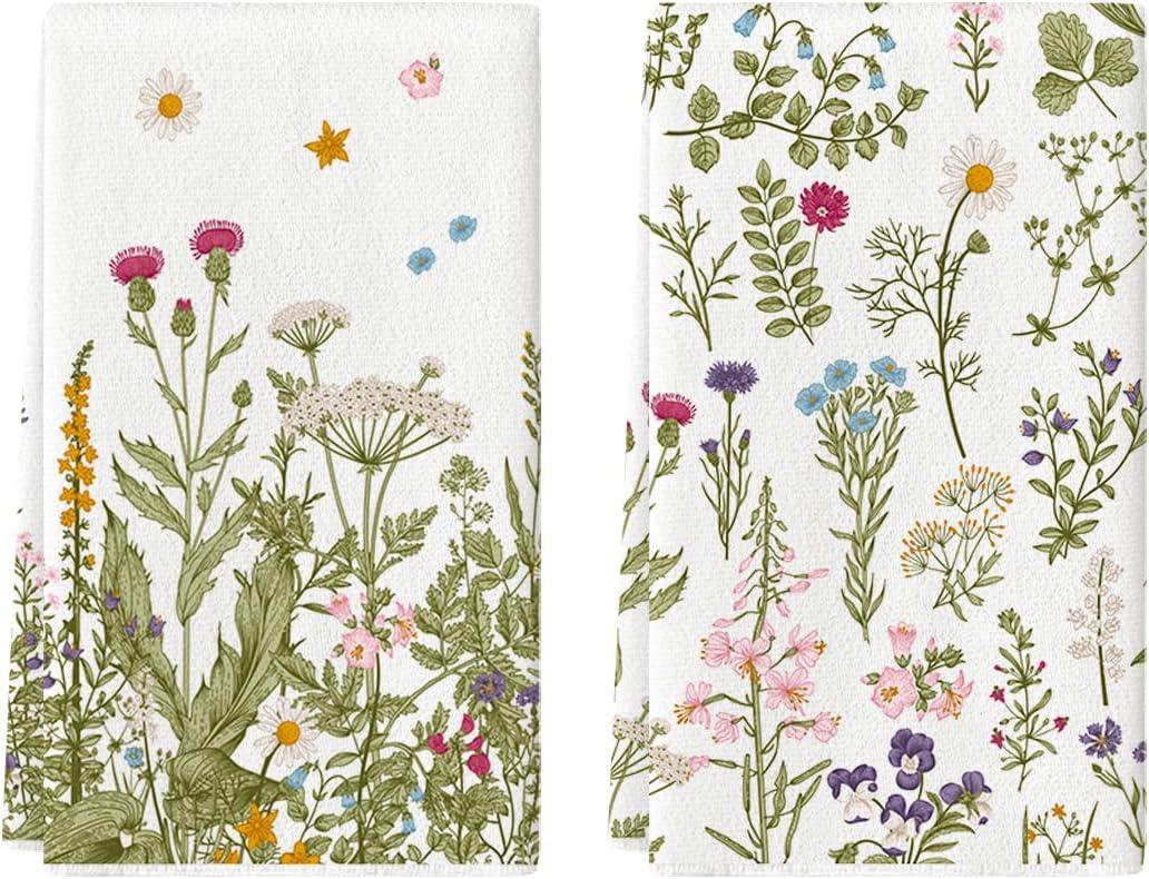 imageArtoid Mode Wildflower Floral Kitchen Towels Dish Towels 18x26 Inch Leaves Holiday Decoration Hand Towels Set of 2Beige