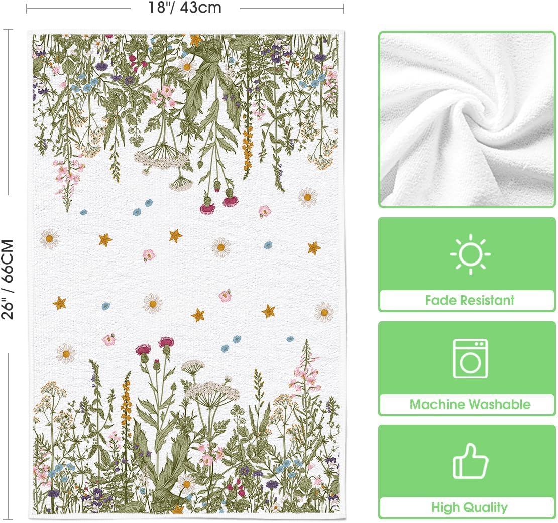 imageArtoid Mode Wildflower Floral Kitchen Towels Dish Towels 18x26 Inch Leaves Holiday Decoration Hand Towels Set of 2Beige