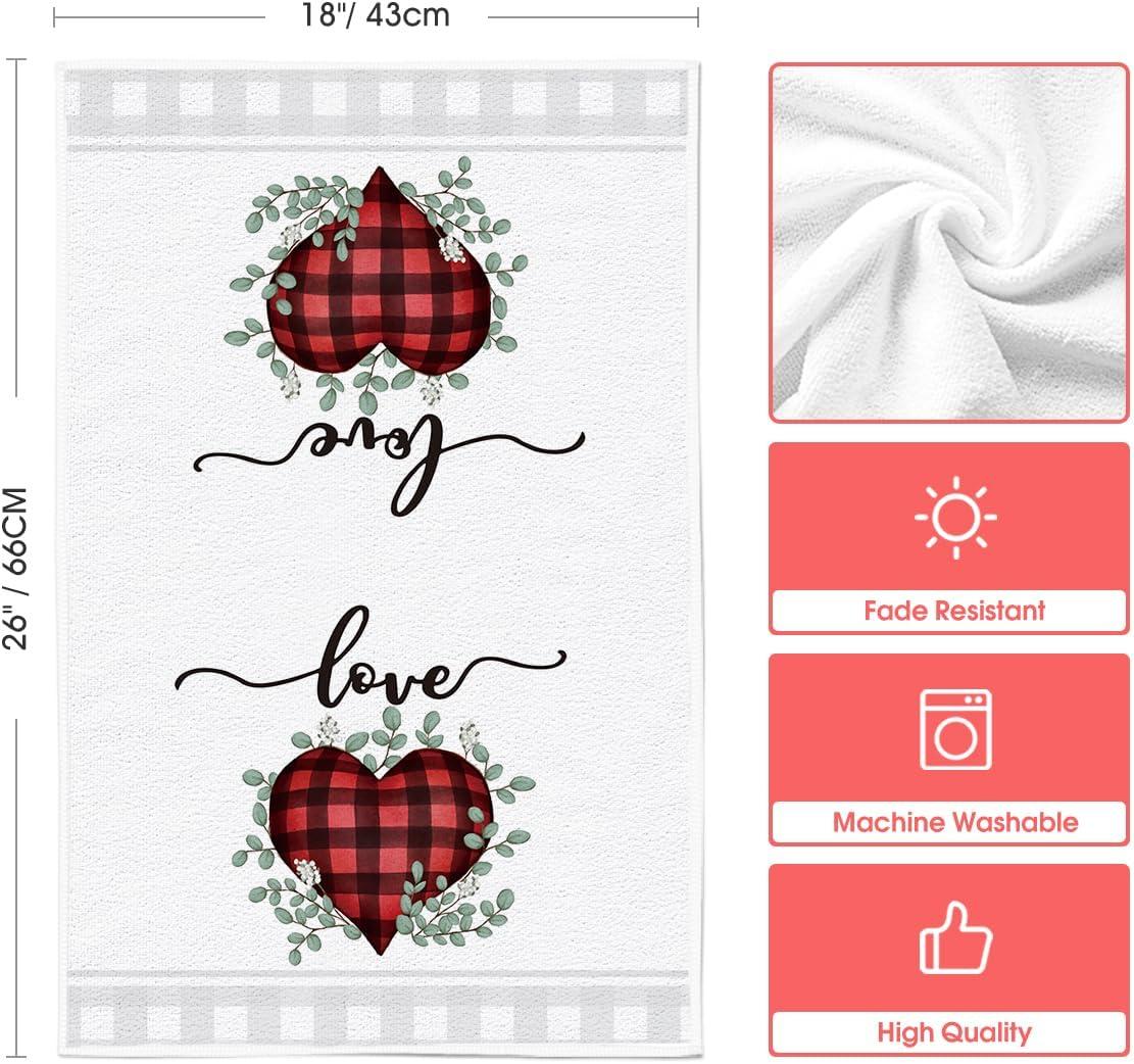 imageArtoid Mode Wood Heart Love Valentines Kitchen Towels Dish Towels 18x26 Inch Farmhouse Wedding Anniversary Decoration Hand Towels Set of 2Red
