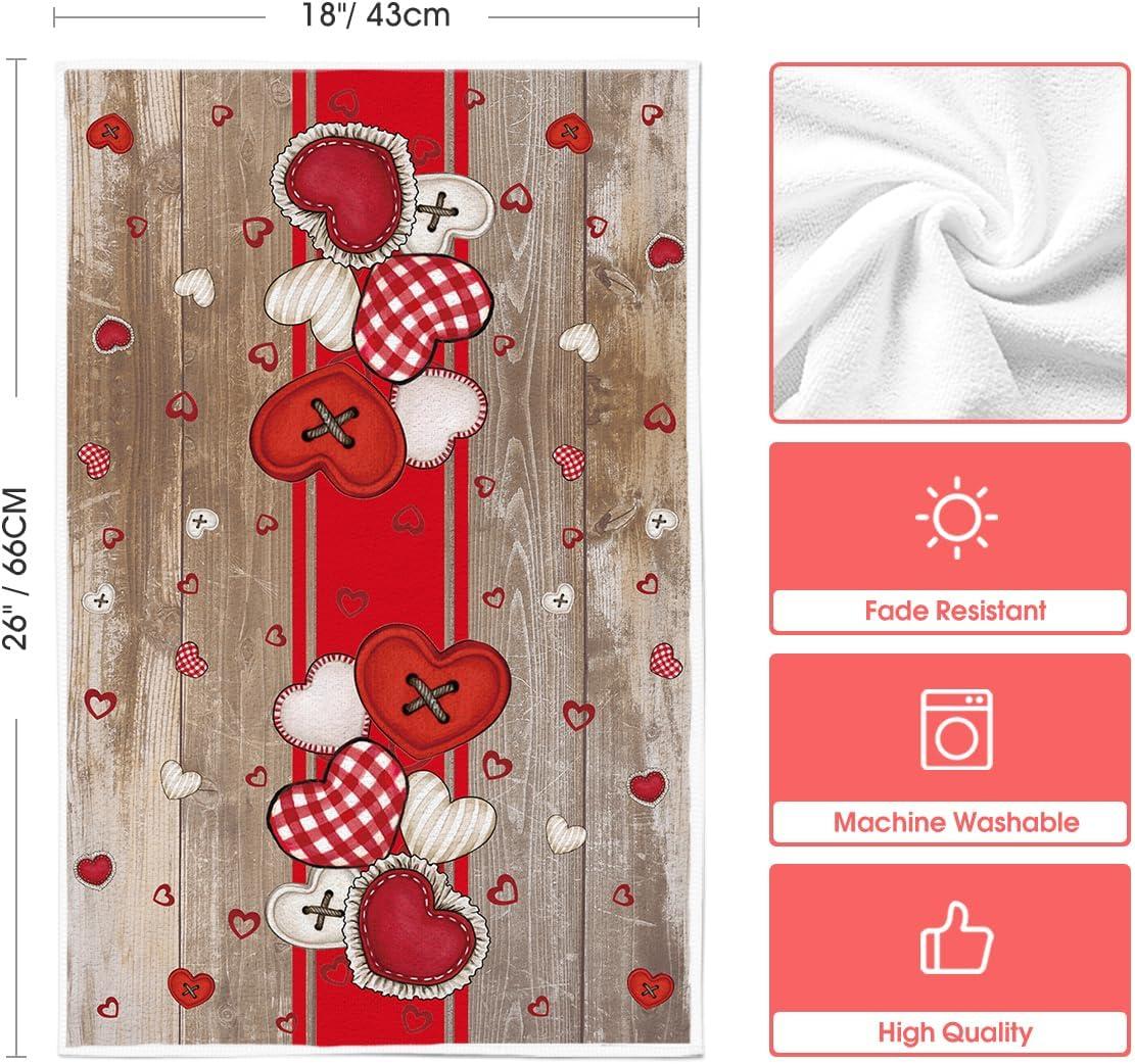 imageArtoid Mode Wood Stripe HeartShaped Buttons Valentines Kitchen Towels Dish Towels 18x26 Inch Farmhouse Wedding Decoration Hand Towels Set of 2Wood