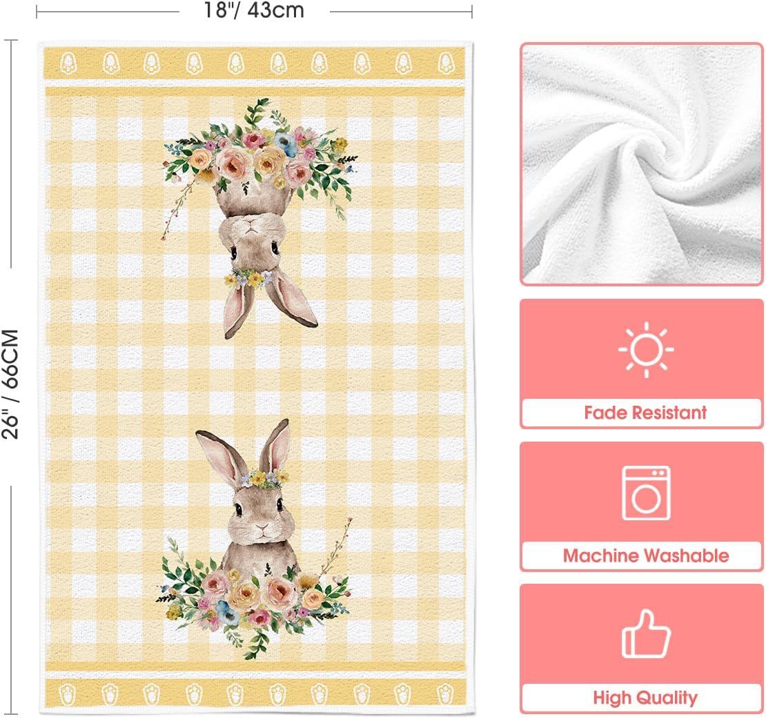 imageArtoid Mode Yellow Buffalo Plaid Bunny Rabbit Happy Easter Kitchen Towels Dish Towels 18x26 Inch Spring Summer Holiday Decoration Hand Towels Set of 2Yellow