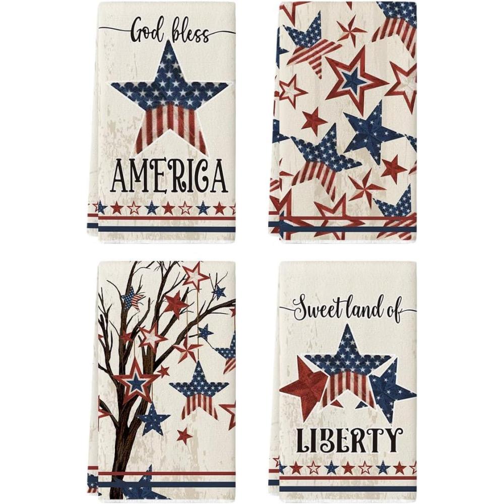 imageArtoid Mode America Stars Tree Patriotic 4th of July Kitchen Towels Dish Towels 18x26 Inch Farmhouse Memorial Day Decoration Hand Towels Set of 4