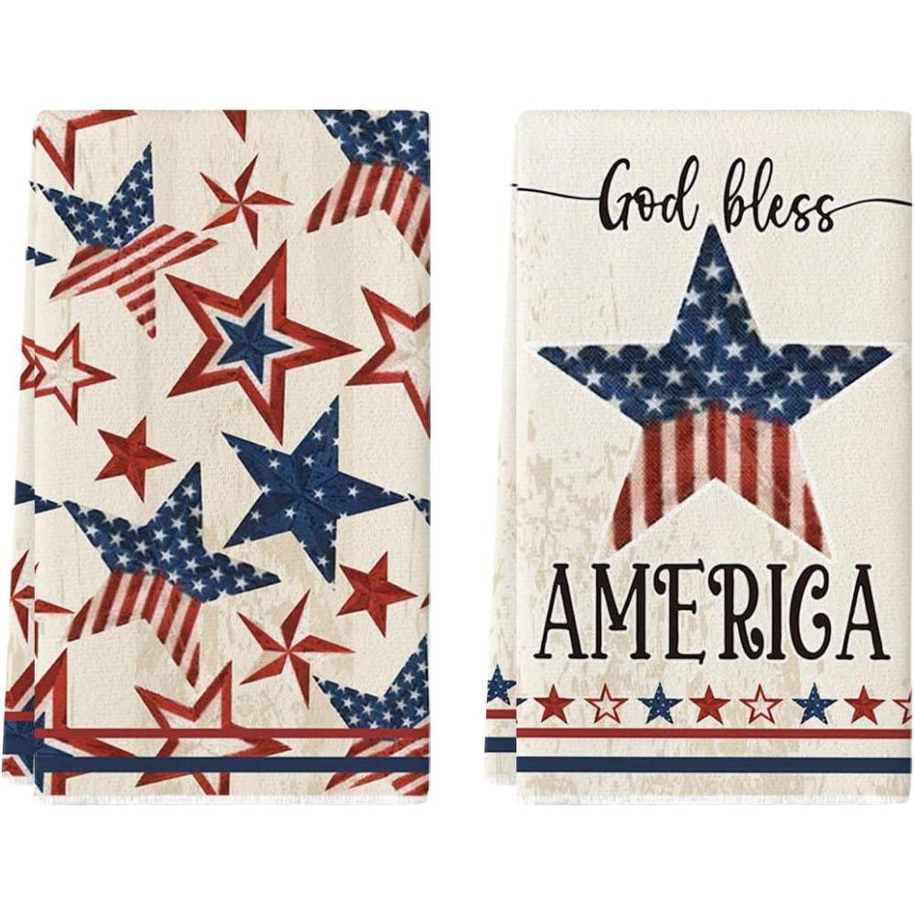 imageArtoid Mode American Flag Stars 4th of July Kitchen Towels Dish Towels 18x26 Inch God Bless Memorial Day Decoration Hand Towels Set of 2