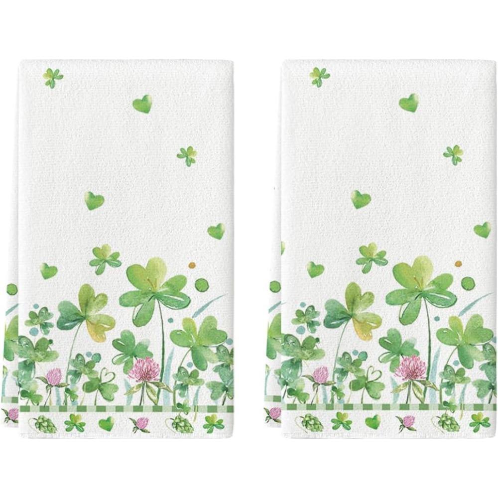 imageArtoid Mode Beige Shamrock Flower Heart St Patricks Day Kitchen Towels Dish Towels 18x26 Inch Farmhouse Spring Decoration Hand Towels Set of 2