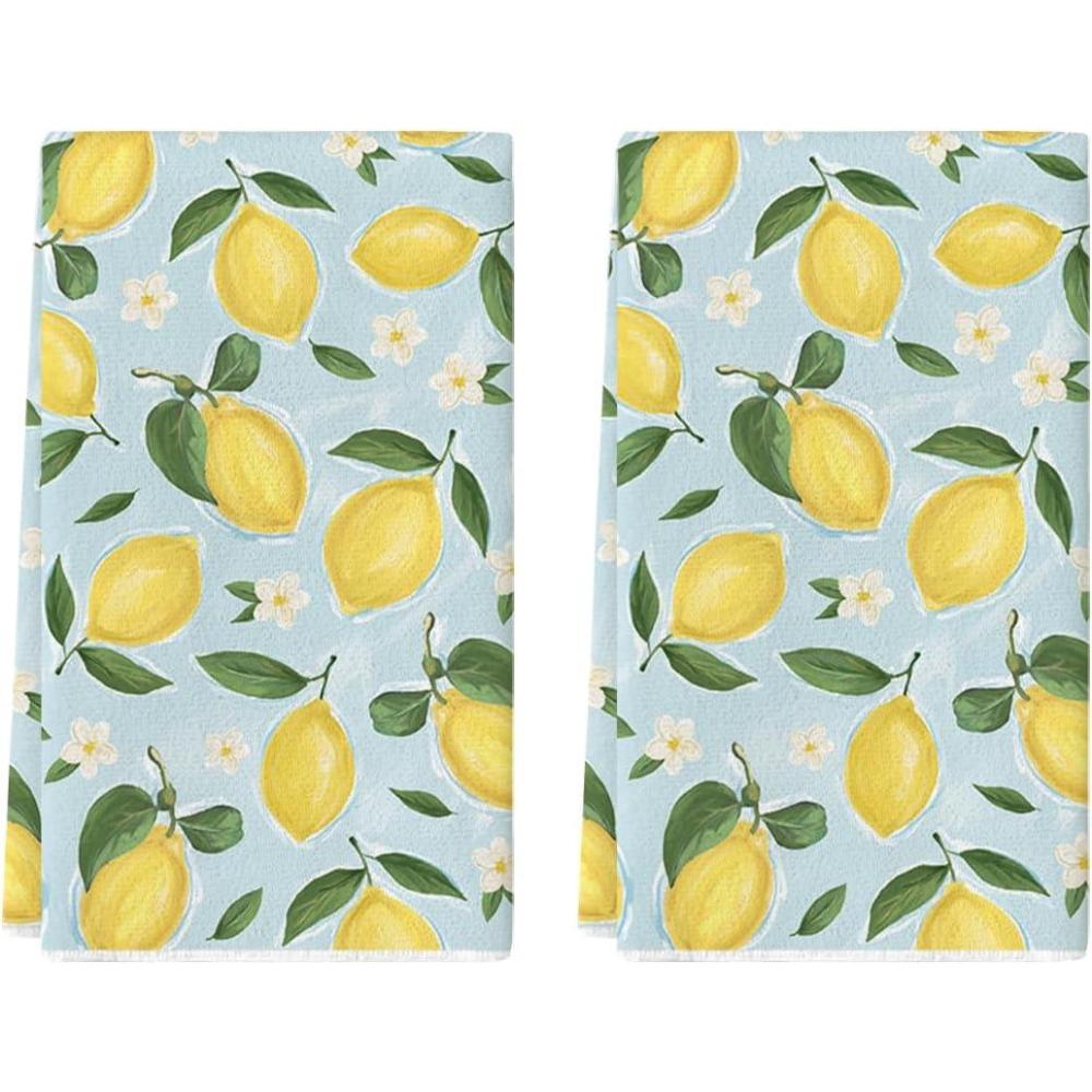 imageArtoid Mode Blue Lemon Flower Floral Summer Kitchen Towels Dish Towels 18x26 Inch Seasonal Spring Decoration Hand Towels Set of 2