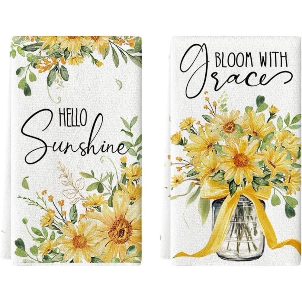 imageArtoid Mode Bottle Yellow Daisy Leaves Spring Kitchen Towels Dish Towels 18x26 Inch Farmhouse Flowers Decoration Hand Towels Set of 2