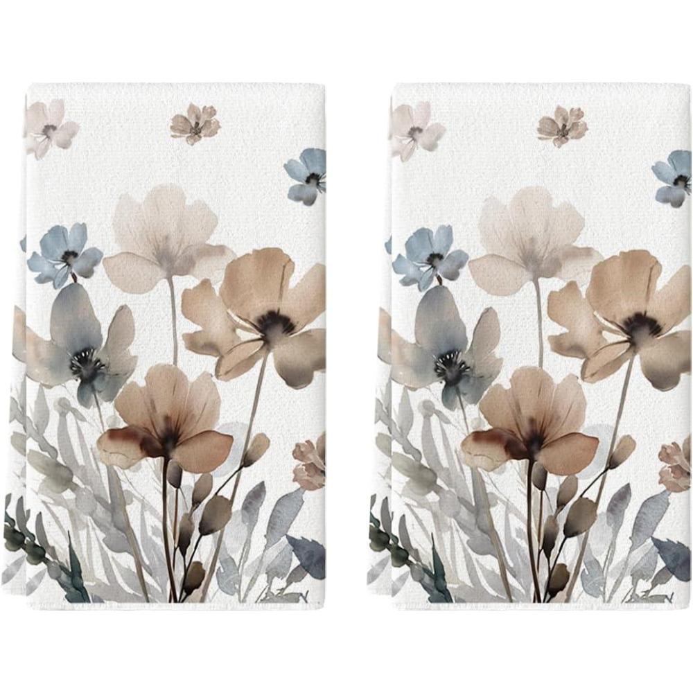 imageArtoid Mode Brown Poppy Floral Leaves Spring Kitchen Towels Dish Towels 18x26 Inch Seasonal Summer Decoration Hand Towels Set of 2Beige