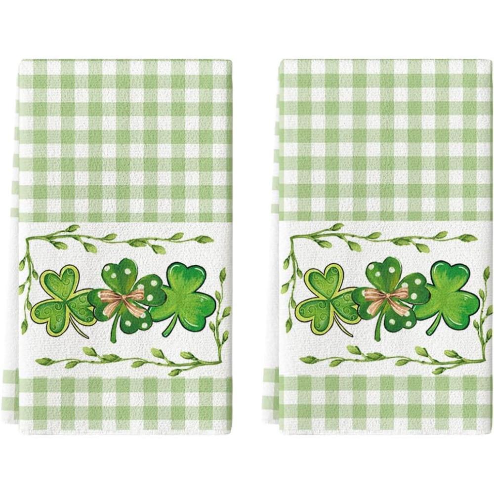 imageArtoid Mode Buffalo Plaid Clover Shamrock St Patricks Day Kitchen Towels Dish Towels 18x26 Inch Farmhouse Holiday Decoration Hand Towels Set of 2Light Green