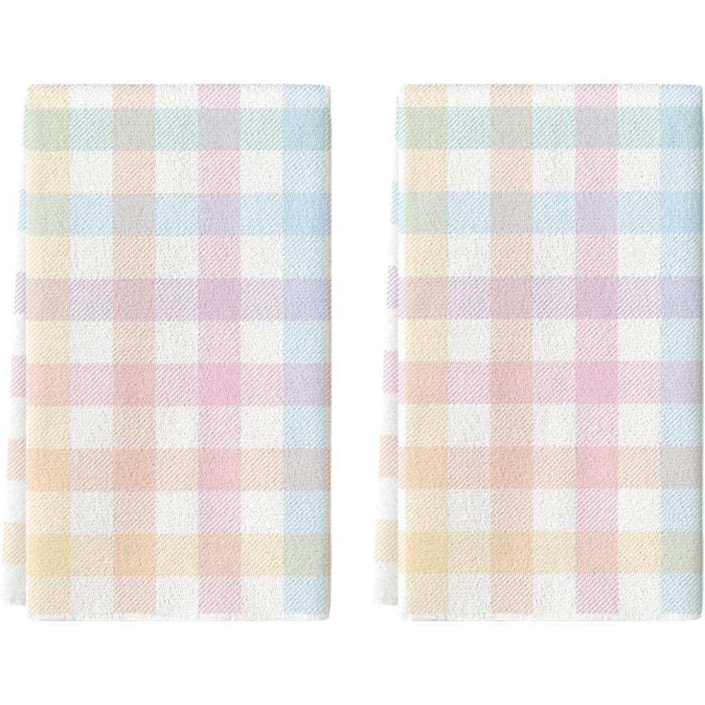 imageArtoid Mode Buffalo Plaid Colorful Easter Kitchen Towels Dish Towels 18x26 Inch Spring Farmhouse Holiday Decoration Hand Towels Set of 2