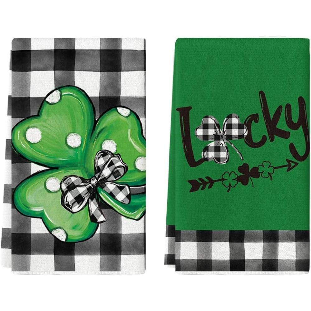 imageArtoid Mode Buffalo Plaid Dots Shamrocks Lucky StPatricks Day Kitchen Towels Dish Towels 18x26 Inch Seasonal Spring Decoration Hand Towels Set of 2