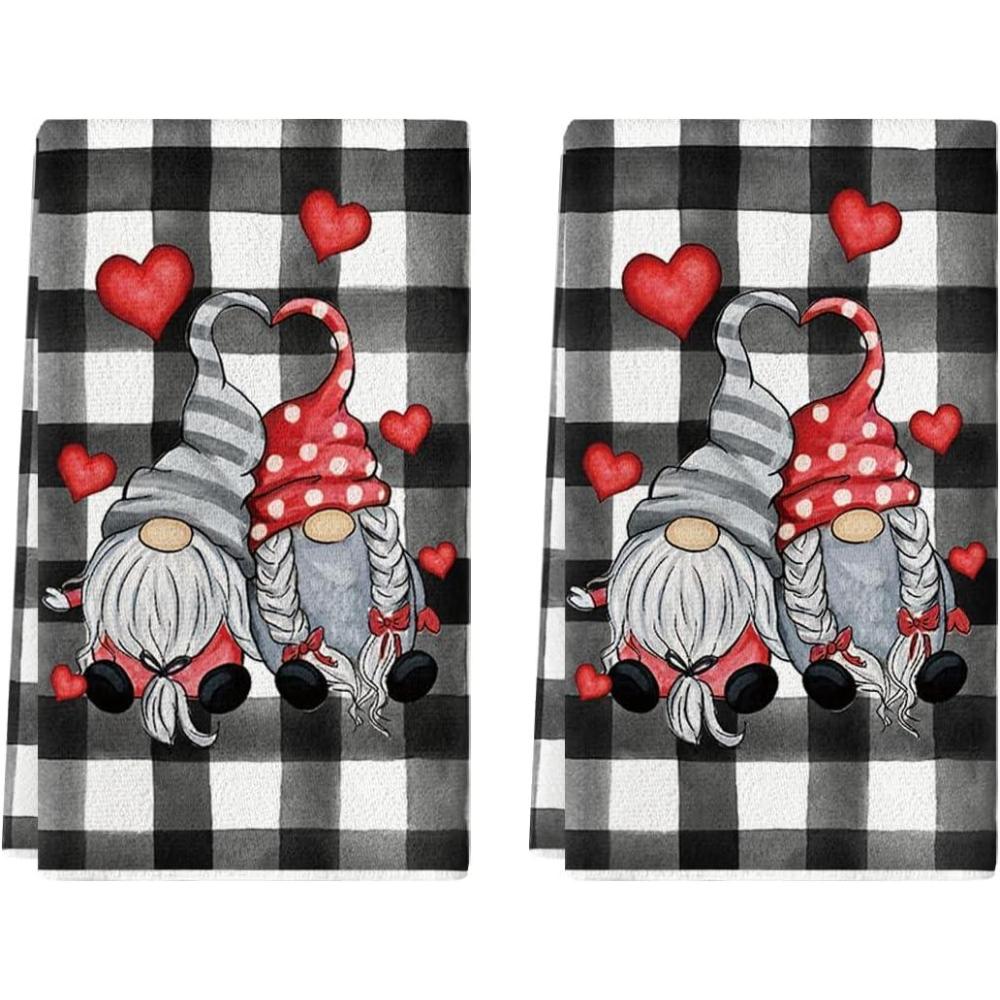 imageArtoid Mode Buffalo Plaid Gnomes Love Valentines Kitchen Towels Dish Towels 18x26 Inch Anniversary Wedding Decoration Hand Towels Set of 2BlackWhite