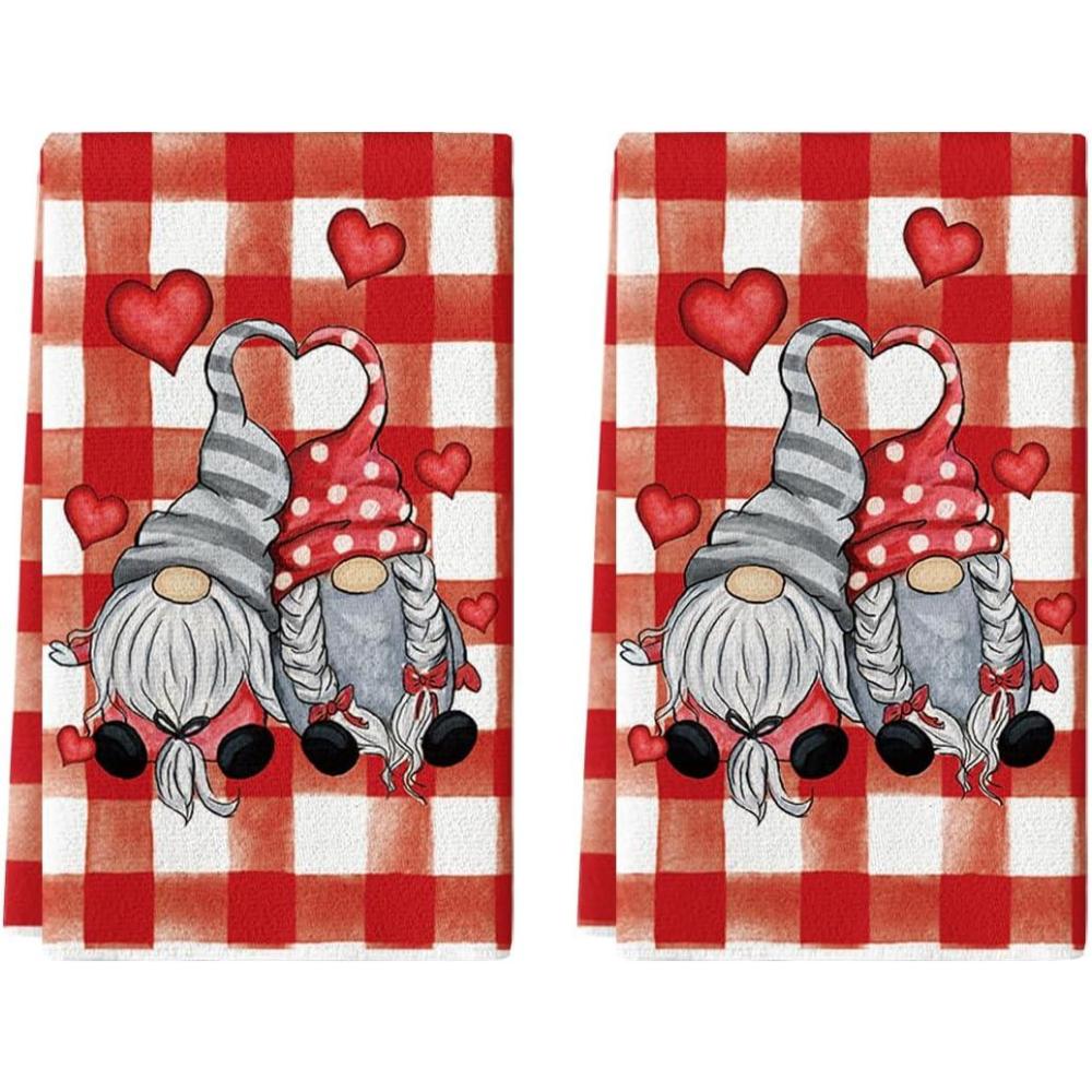 imageArtoid Mode Buffalo Plaid Gnomes Love Valentines Kitchen Towels Dish Towels 18x26 Inch Anniversary Wedding Decoration Hand Towels Set of 2RedBeige