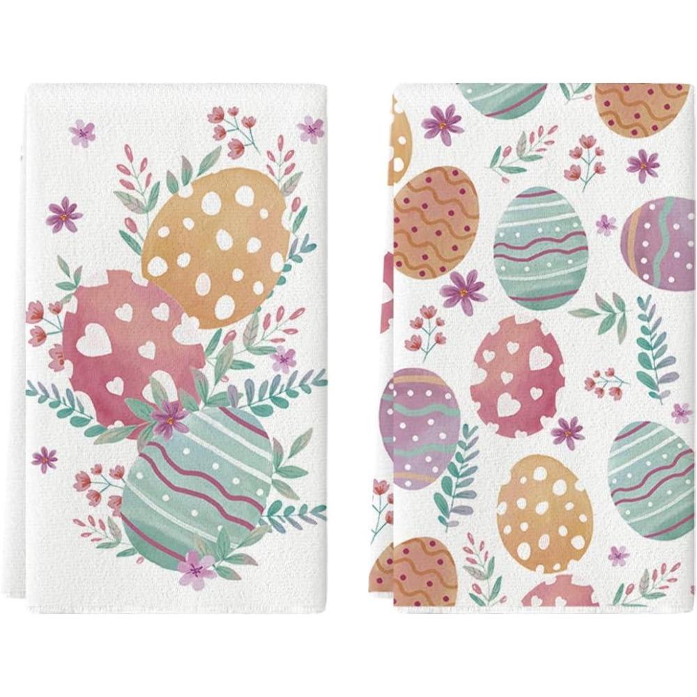 imageArtoid Mode Colorful Eggs Heart Easter Flower Kitchen Towels Dish Towels 18x26 Inch Spring Farmhouse Holiday Decoration Hand Towels Set of 2