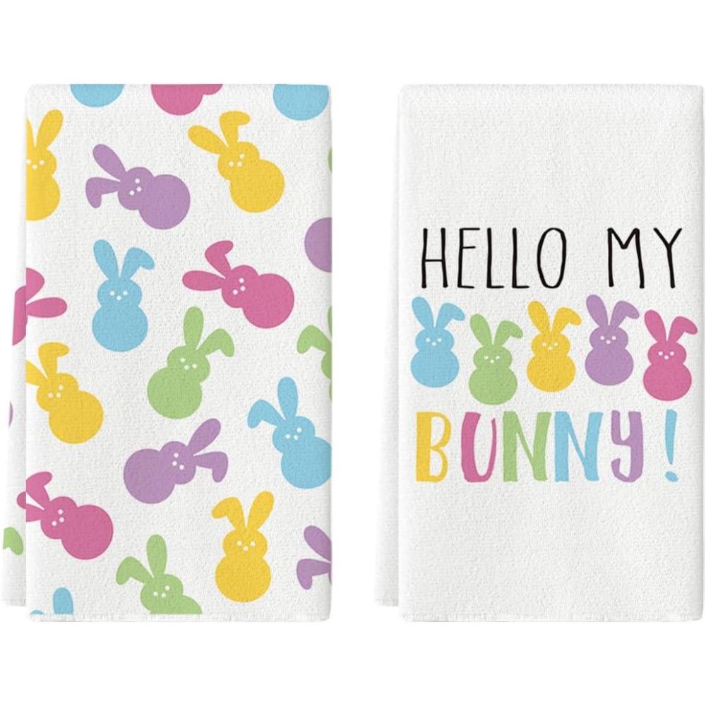 imageArtoid Mode Colorful Rabbits Bunny Easter Kitchen Towels Dish Towels 18x26 Inch Spring Farmhouse Holiday Decoration Hand Towels Set of 2