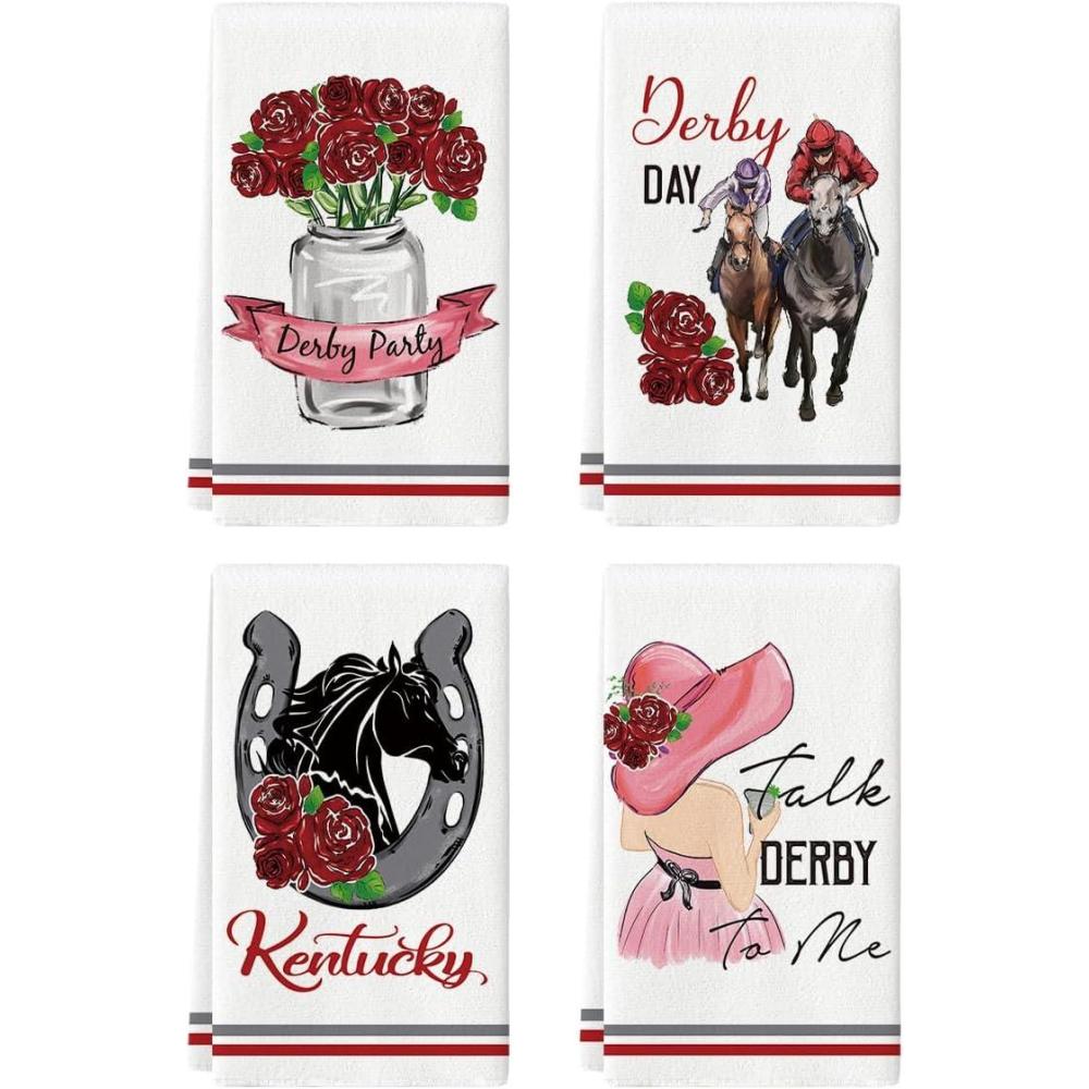 imageArtoid Mode Derby Day Roses Vase Kentucky Kitchen Towels Dish Towels 18x26 Inch Seasonal Horse Racing Decoration Hand Towels Set of 4