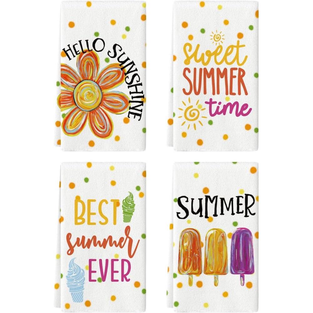 imageArtoid Mode Dots Popsicles Flowers Hello Sunshine Summer Kitchen Towels Dish Towels 18x26 Inch Farmhouse Ice Cream Decoration Hand Towels Set of 4