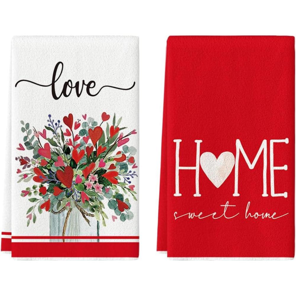 imageArtoid Mode Flower Vase Heart Love Kitchen Towels Dish Towels 18x26 Inch Farmhouse Anniversary Decoration Hand Towels Set of 2