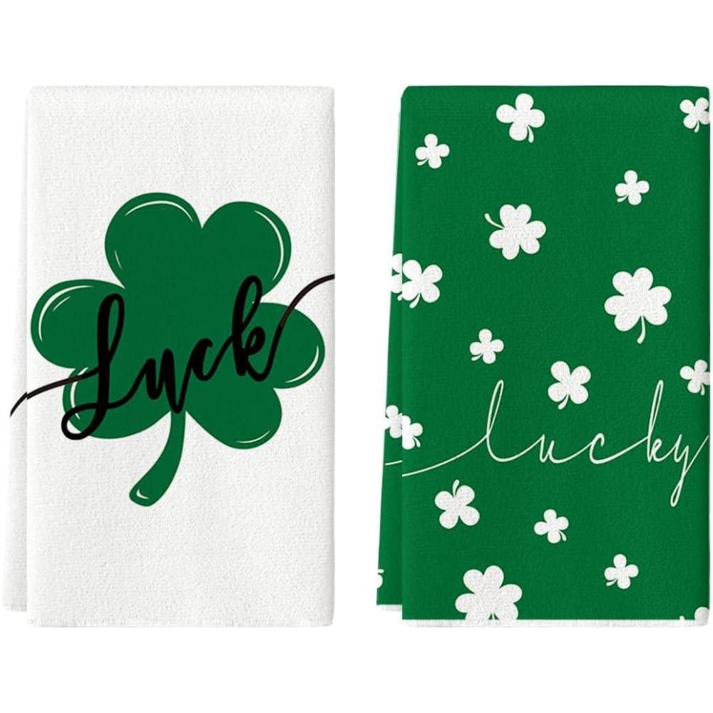 imageArtoid Mode Green Clover Shamrock Lucky St Patricks Day Dish Towels Kitchen Towels 18x26 Inch Holiday Decoration Seasonal Hand Towels Set of 2