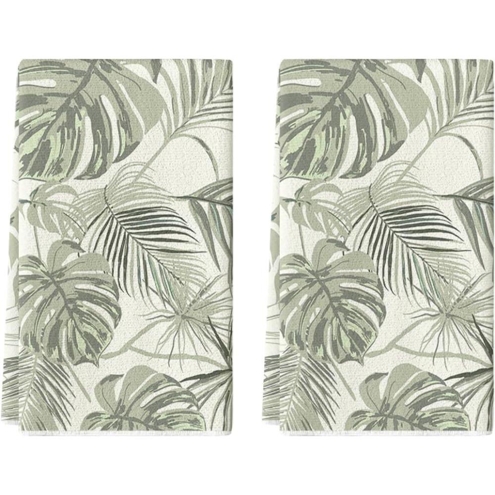 imageArtoid Mode Green Monstera Leaves Summer Kitchen Towels Dish Towels 18x26 Inch Spring Farmhouse Decoration Hand Towels Set of 2