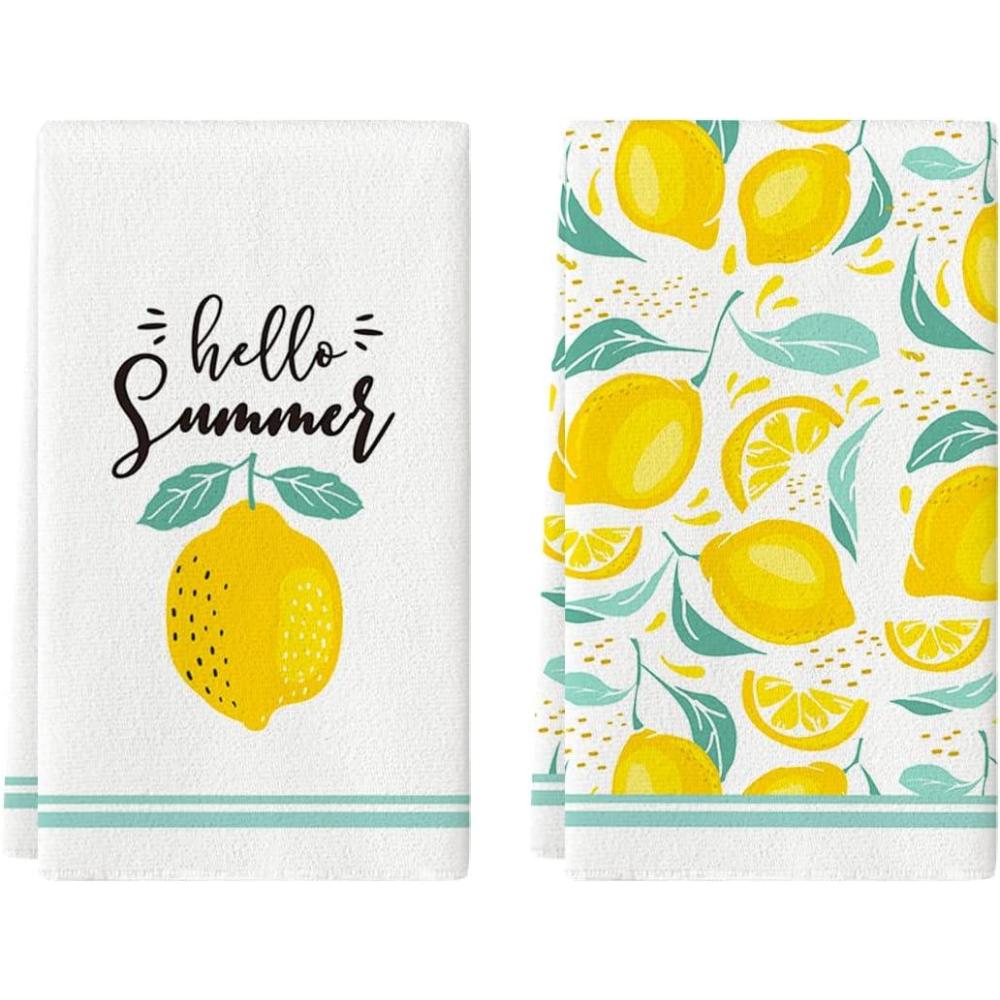 imageArtoid Mode Hello Summer Lemons Kitchen Dish Towels 18 x 26 Inch Seasonal Summer Fruit Ultra Absorbent Drying Cloth Tea Towels for Cooking Baking Set of 2