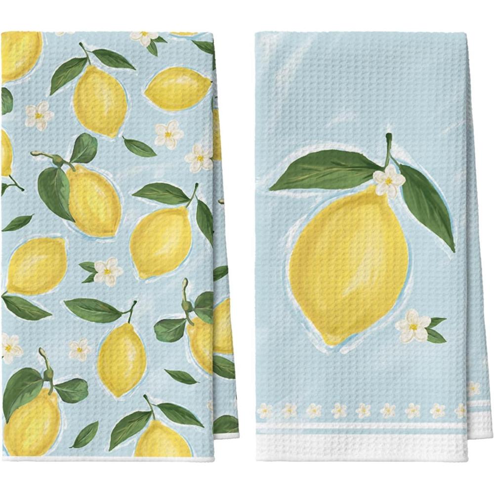 imageArtoid Mode Lemon Flower Summer Kitchen Towels Dish Towels 18x26 Inch Seasonal Summer Decoration Hand Towels Set of 2Blue