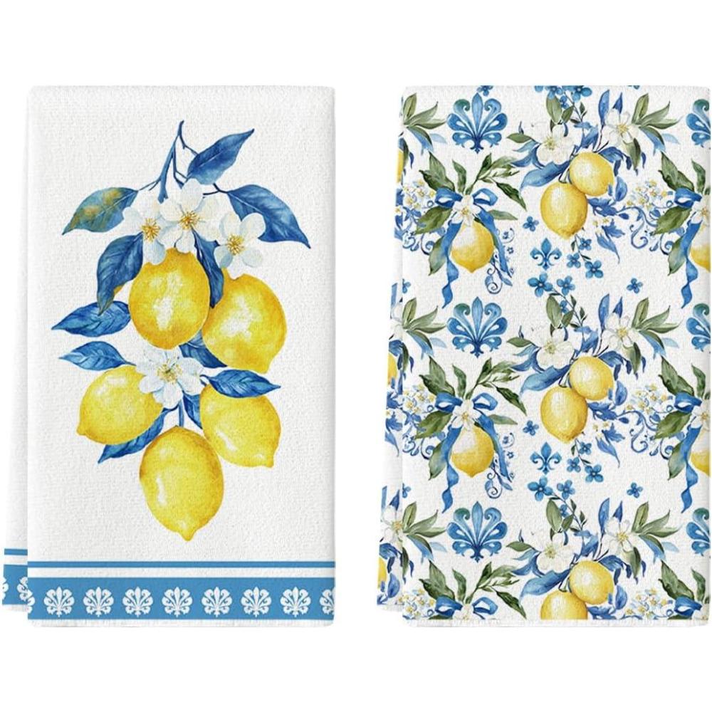 imageArtoid Mode Lemon Flowers Floral Summer Kitchen Towels Dish Towels 18x26 Inch Seasonal Decoration Hand Towels Set of 2