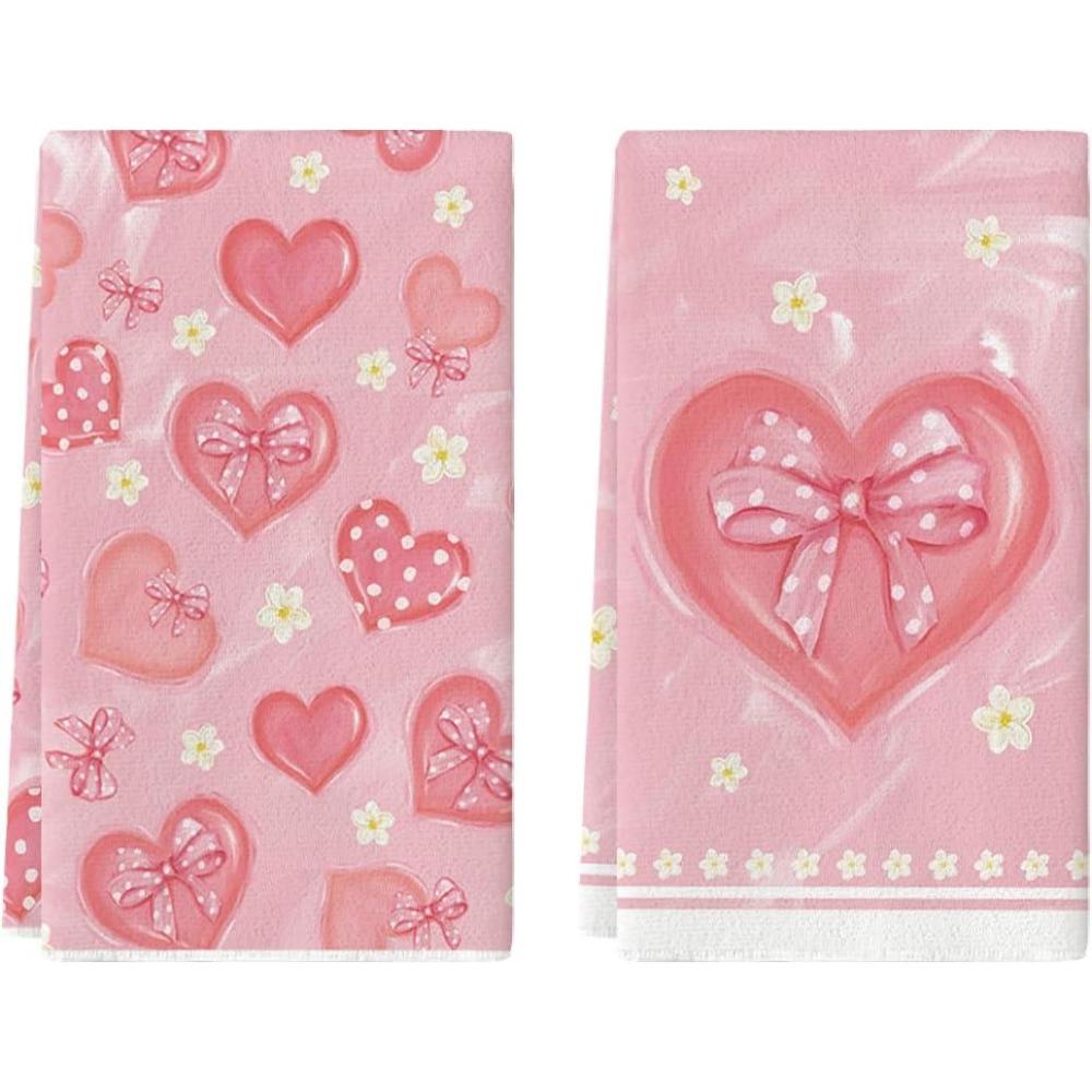 imageArtoid Mode Pink Bow Tie Heart Flower Valentines Kitchen Towels Dish Towels 18x26 Inch Farmhouse Wedding Decoration Hand Towels Set of 2